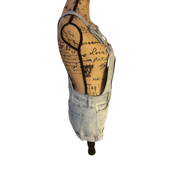 VINTAGE 90s GUESS Denim Shortalls Overalls Women's Size 27 Light Wash Destroyed - Picture 14 of 14